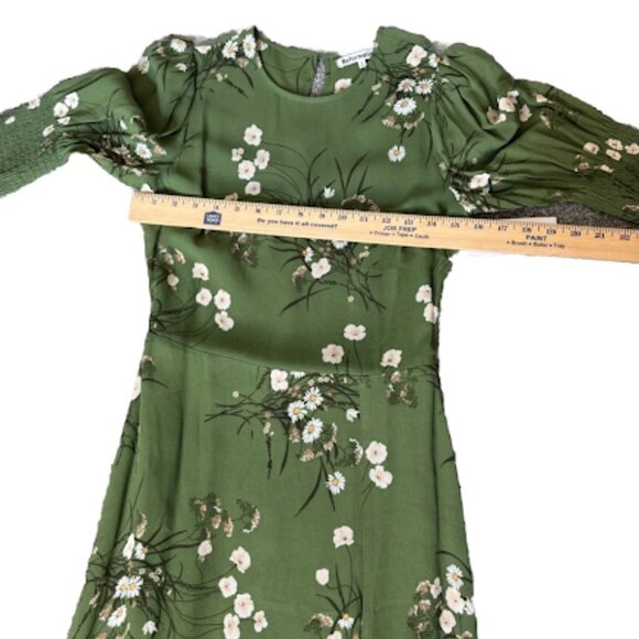 Reformation Green Floral Midi Dress Puff Sleeve Front Slit Boho Romantic Chic 4 - Picture 11 of 11